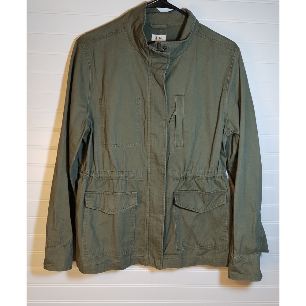 Ana A‎ New Approach Womens MD Green Military Anorak Jacket Utility Drawstring